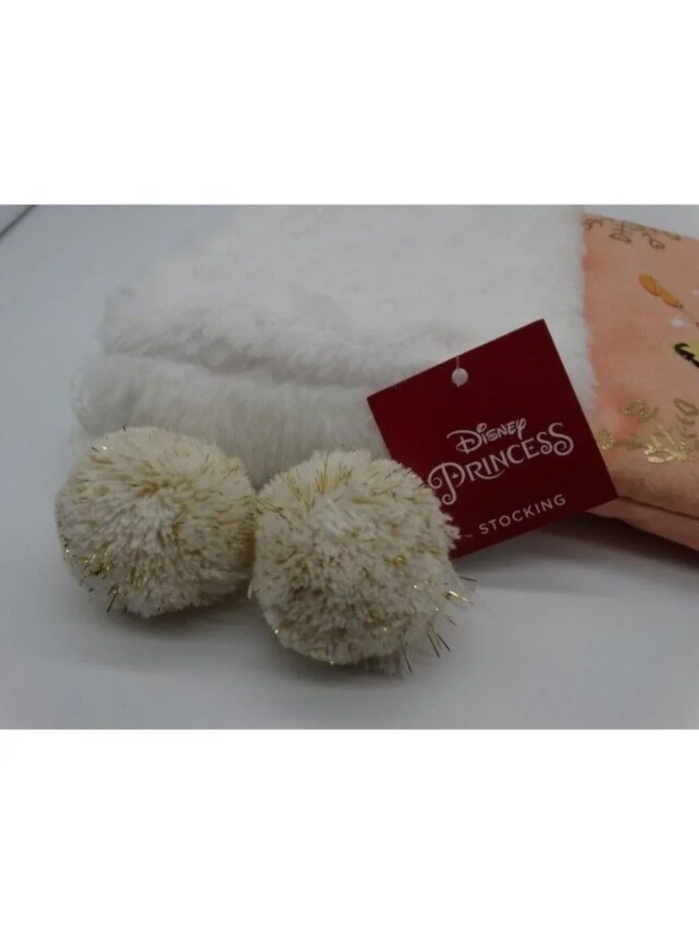 Disney Princess Christms Stocking Tiana Cinderella Belle Peach & White 20
